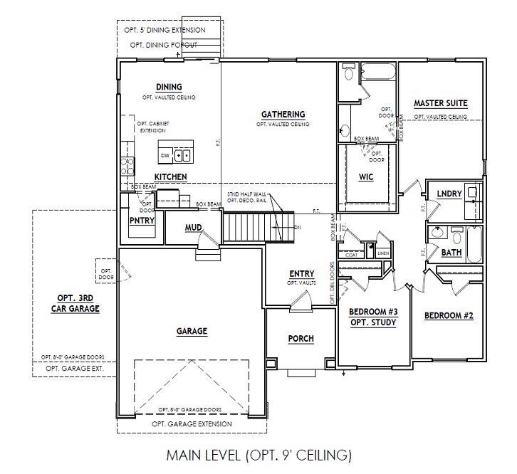 A floor plan of a home with two bedrooms and two bathrooms by Riding Homes.
