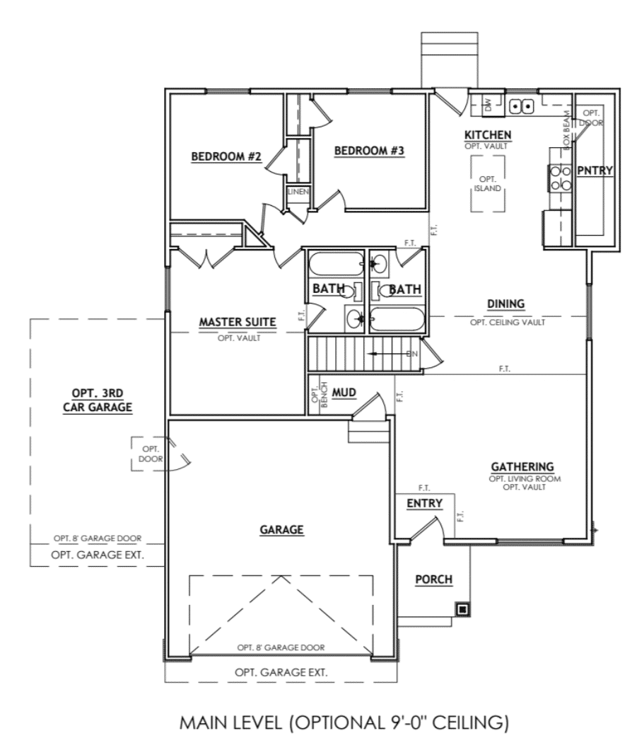 A floor plan for a Custom Home Builder in Southern Utah Valley with two bedrooms and two bathrooms.