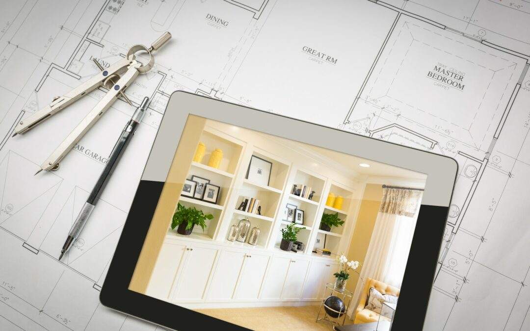 A tablet computer equipped with blueprints and tools, catering specifically to the needs of Custom Home Builders in Southern Utah Valley.