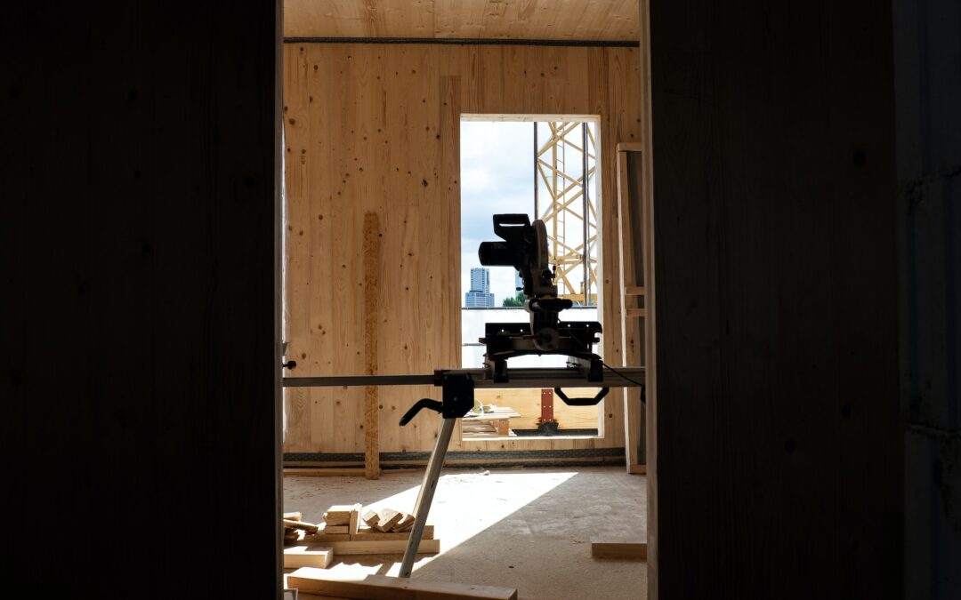 A Southern Utah Valley doorway in a room that is under construction.